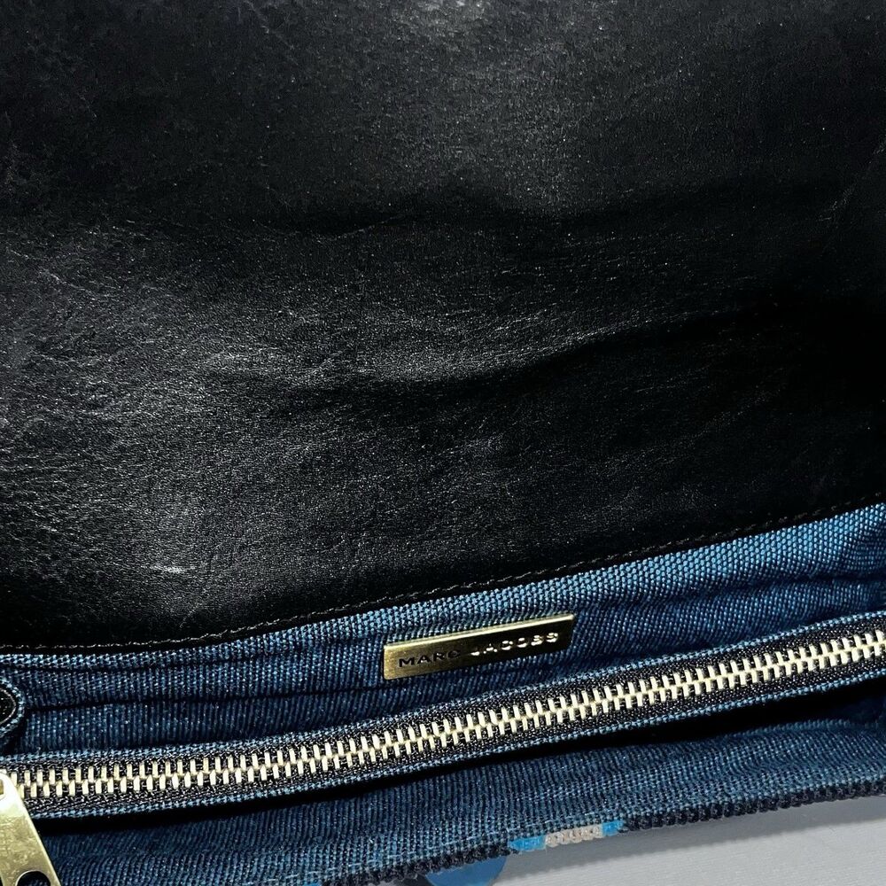 Marc Jacobs Abstract Leopard Print Corduroy Flap Clutch Blue Beige Button - Picture 7 of 16